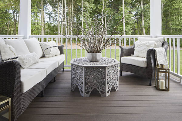 Deck color ideas featuring deeply saturated composite decking