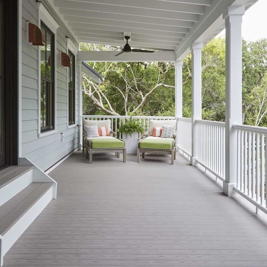 outdoor living products porch featuring TimberTech AZEK Harvest Collection Slate Gray with outdoor furniture